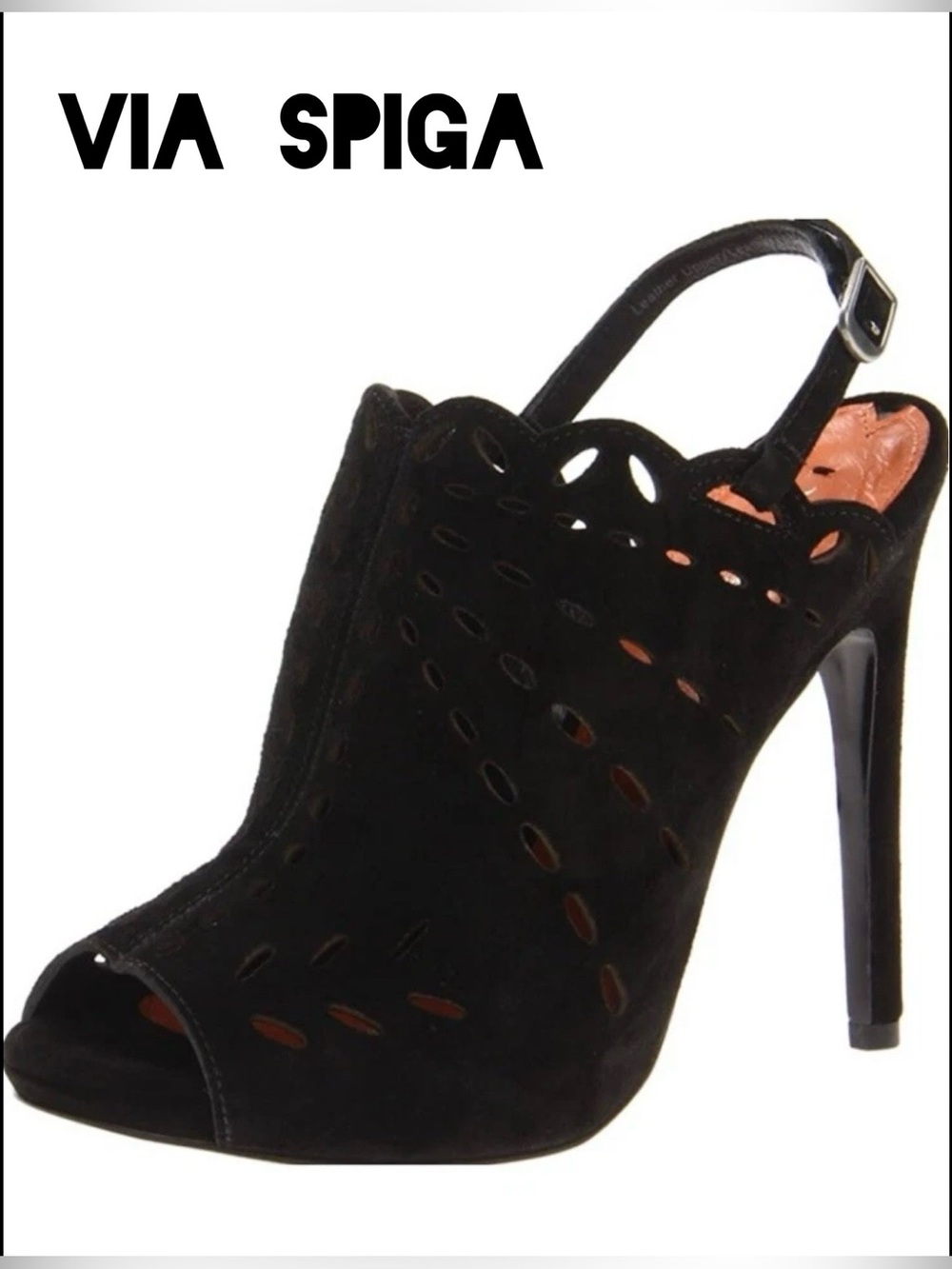 Via Spiga Black Suede Cutout Peep-Toe Slingback Heels Size-‎ 8 M